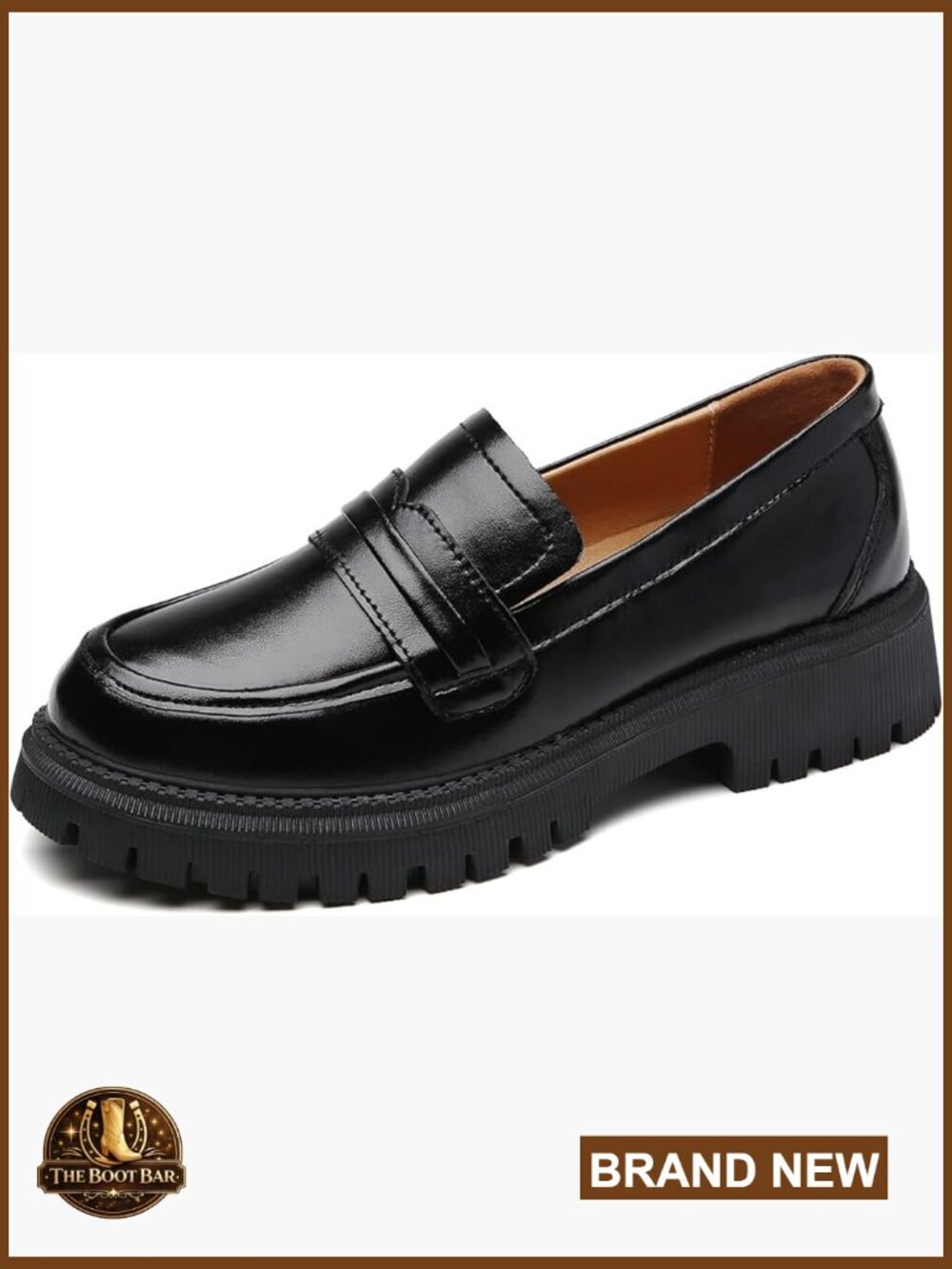 Leather Platform Loafers Women's Chunky Heel Slip-On Work Casual Shoes